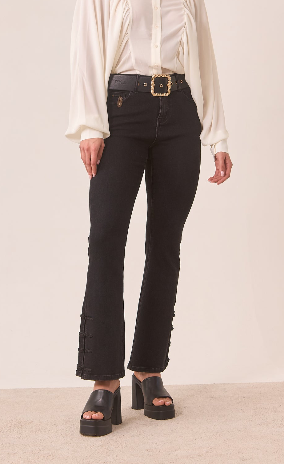 Bootcut Jeans with Oriental Buttons - Black
