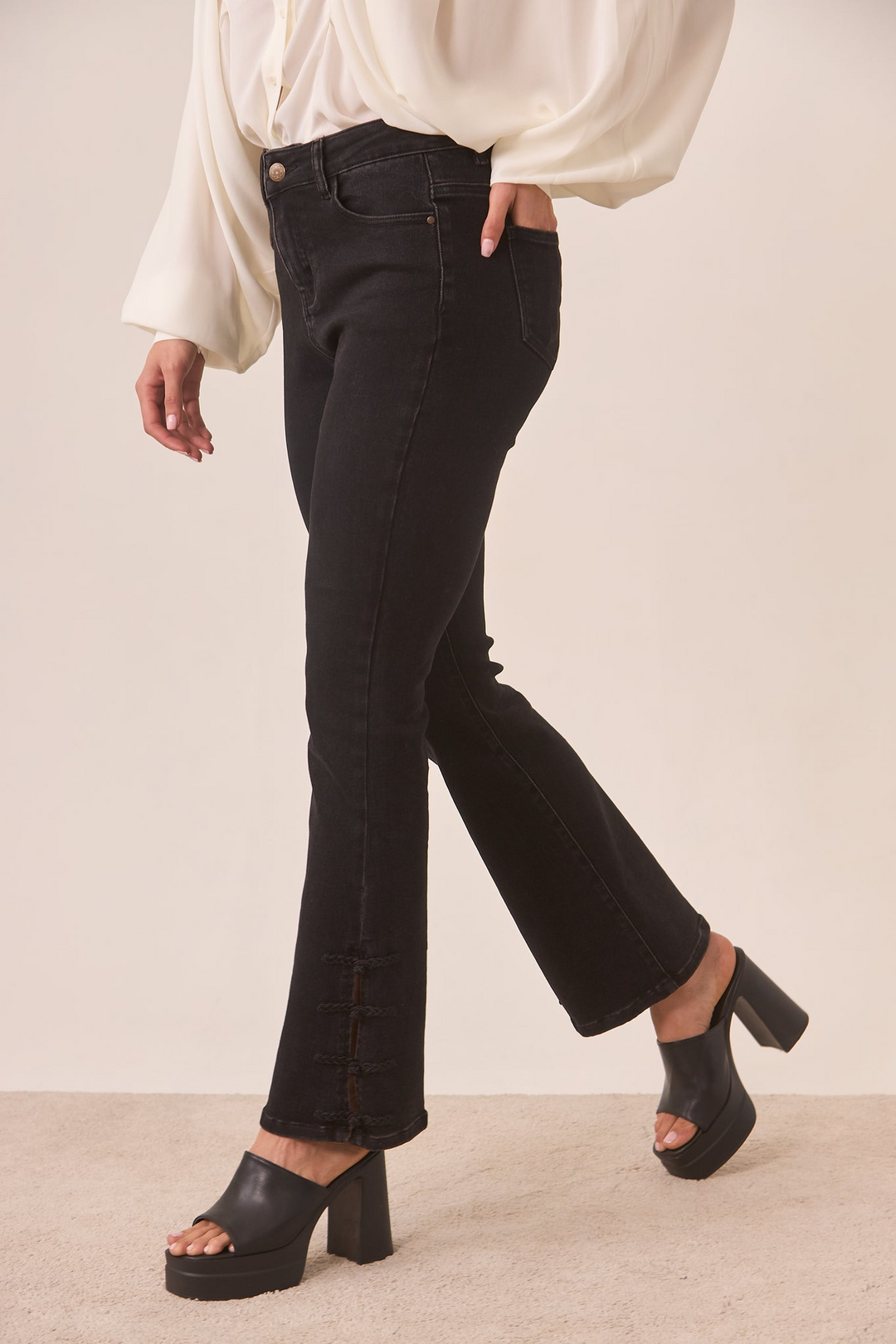 BOOTCUT JEANS WITH ORIENTAL BUTTONS - BLACK