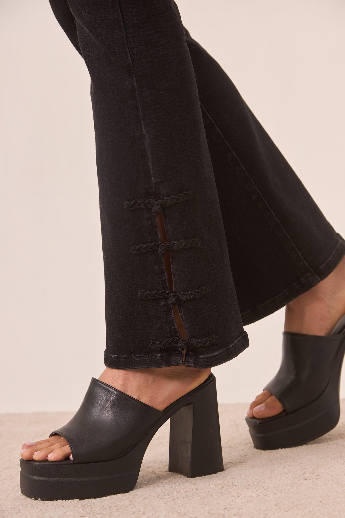 Bootcut Jeans with Oriental Buttons - Black