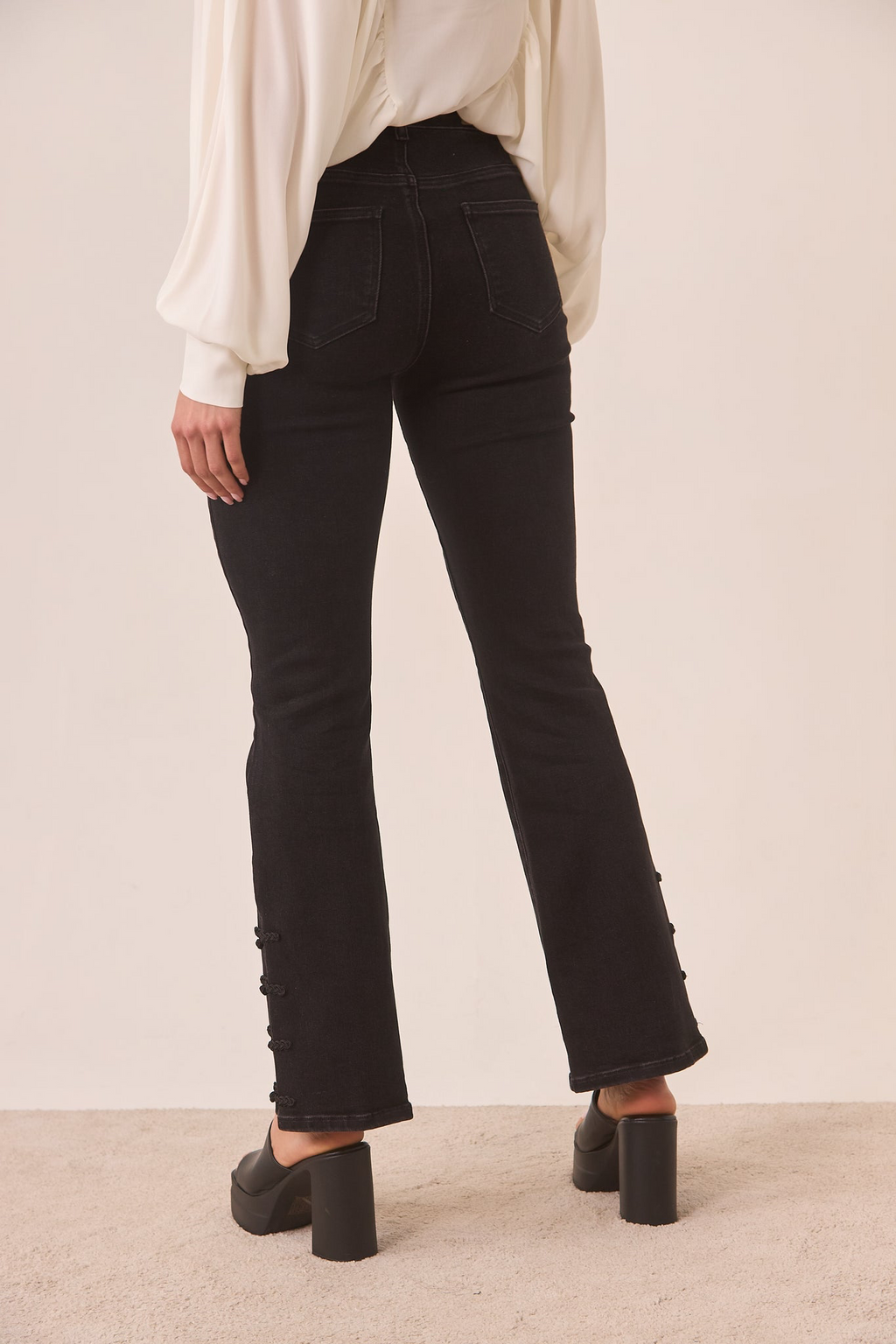 Bootcut Jeans with Oriental Buttons - Black