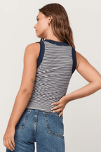 Hits Different Striped Ringer Tank- Navy Stripe