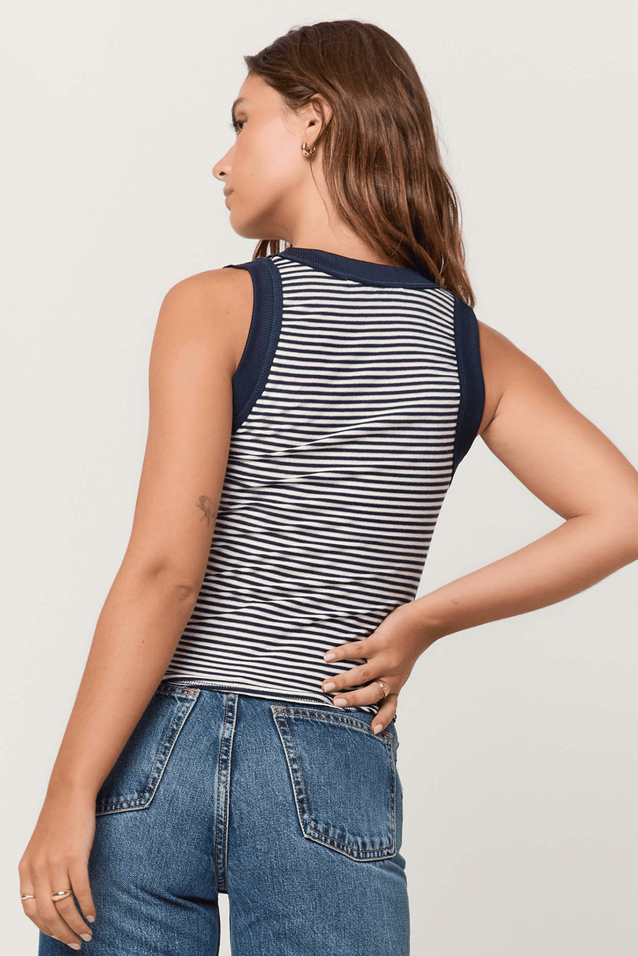 Hits Different Striped Ringer Tank- Navy Stripe