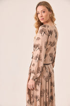 Cross-Bowed Printed Blouse - Pink