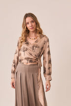 Cross-Bowed Printed Blouse - Pink
