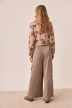 Cross-Bowed Printed Blouse - Pink