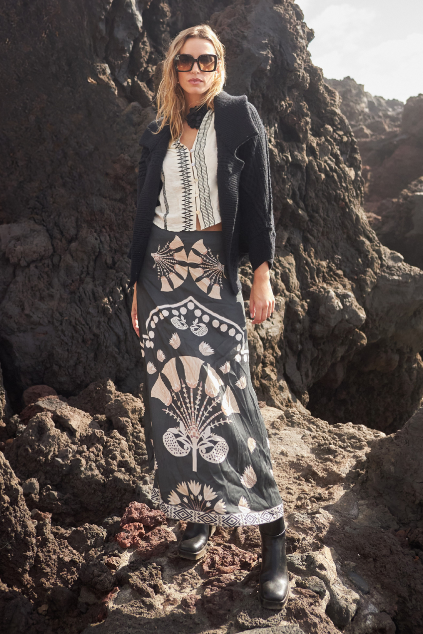 TWO-TONE FLORAL SKIRT