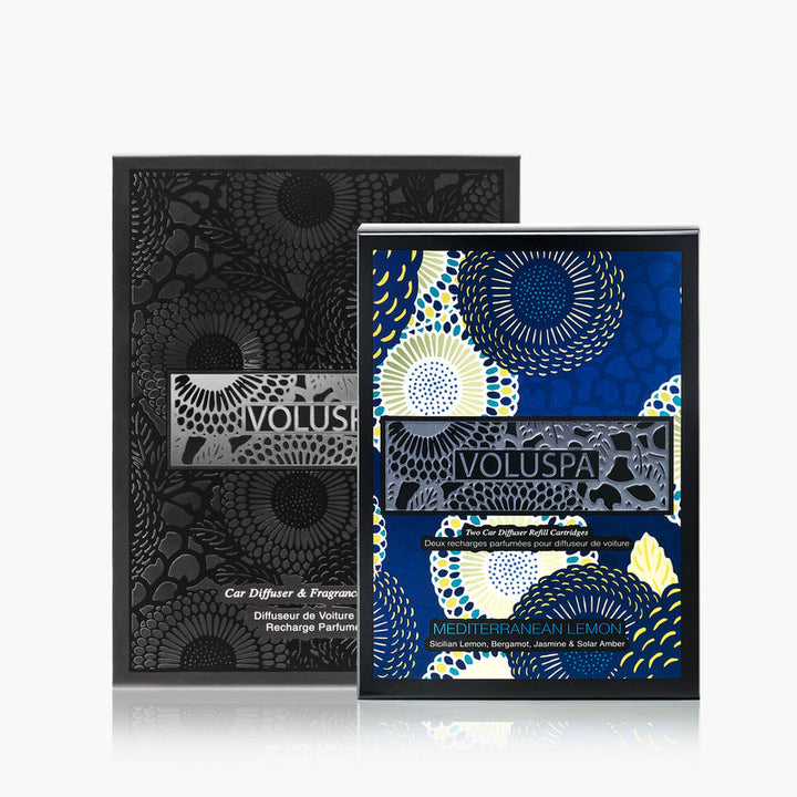 Voluspa- MEDITERRANEAN LEMON Car Diffuser Starter Kit + Refills Bundle