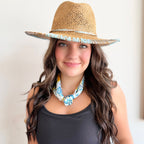 Sunset Stitch Straw Hat- Blue