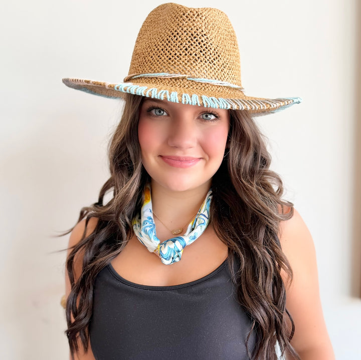 Sunset Stitch Straw Hat- Blue