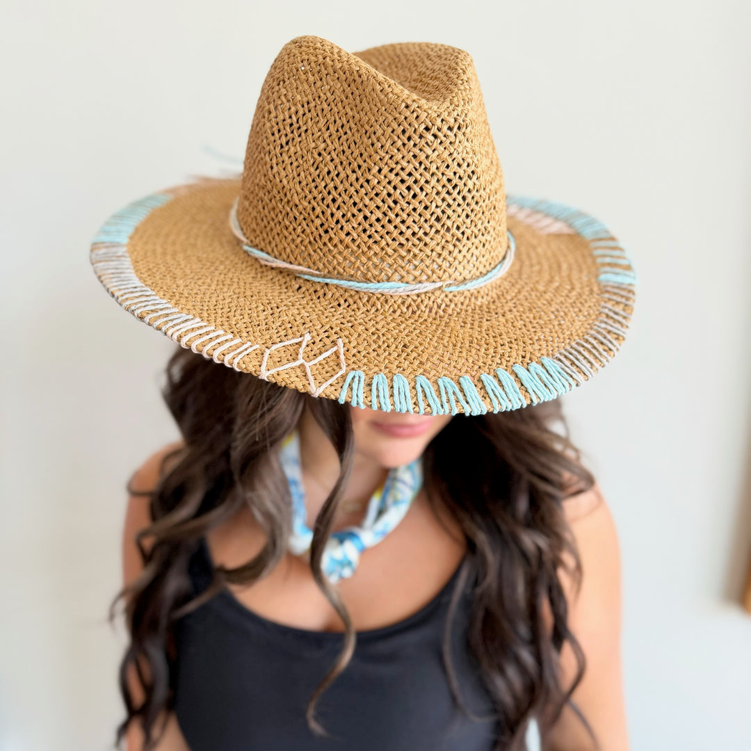 Sunset Stitch Straw Hat- Blue