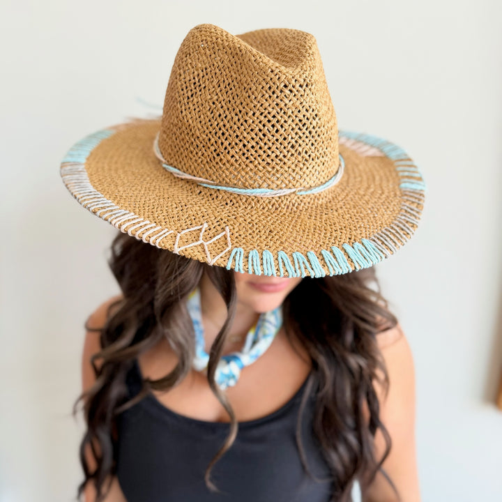 Sunset Stitch Straw Hat- Blue
