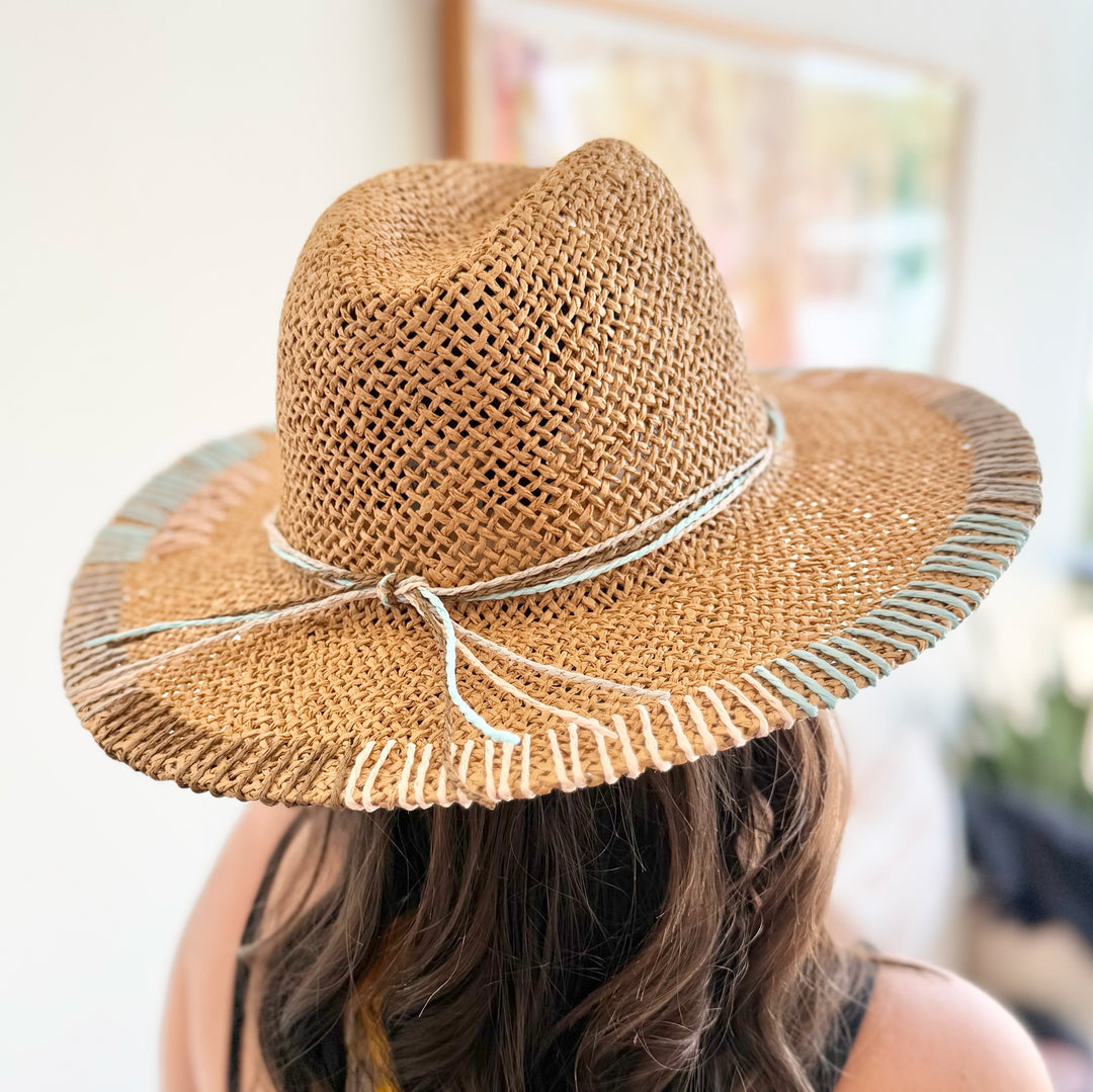 Sunset Stitch Straw Hat- Blue