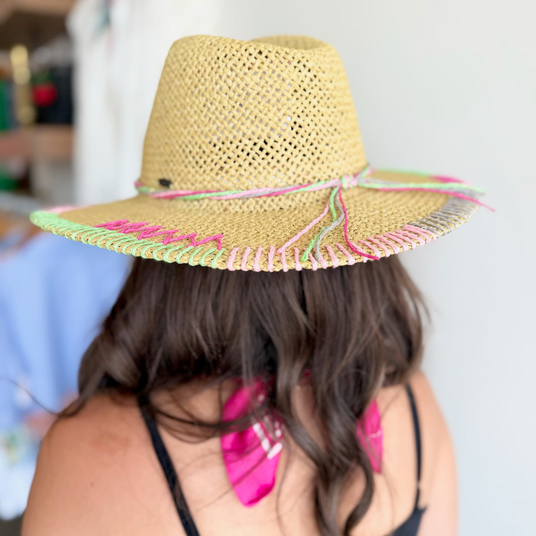 Sunset Stitch Straw Hat- Pink