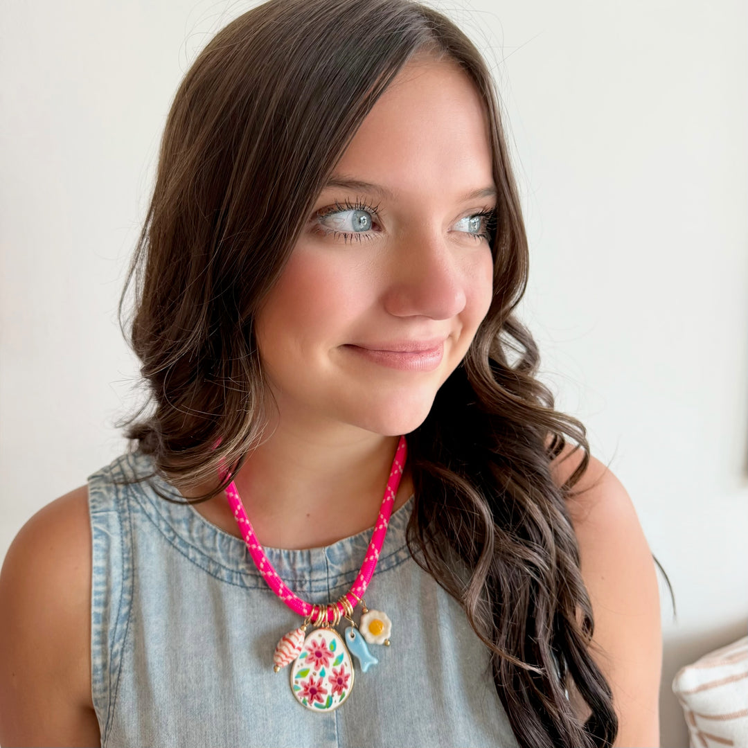 Charm Rope Necklace- Pink