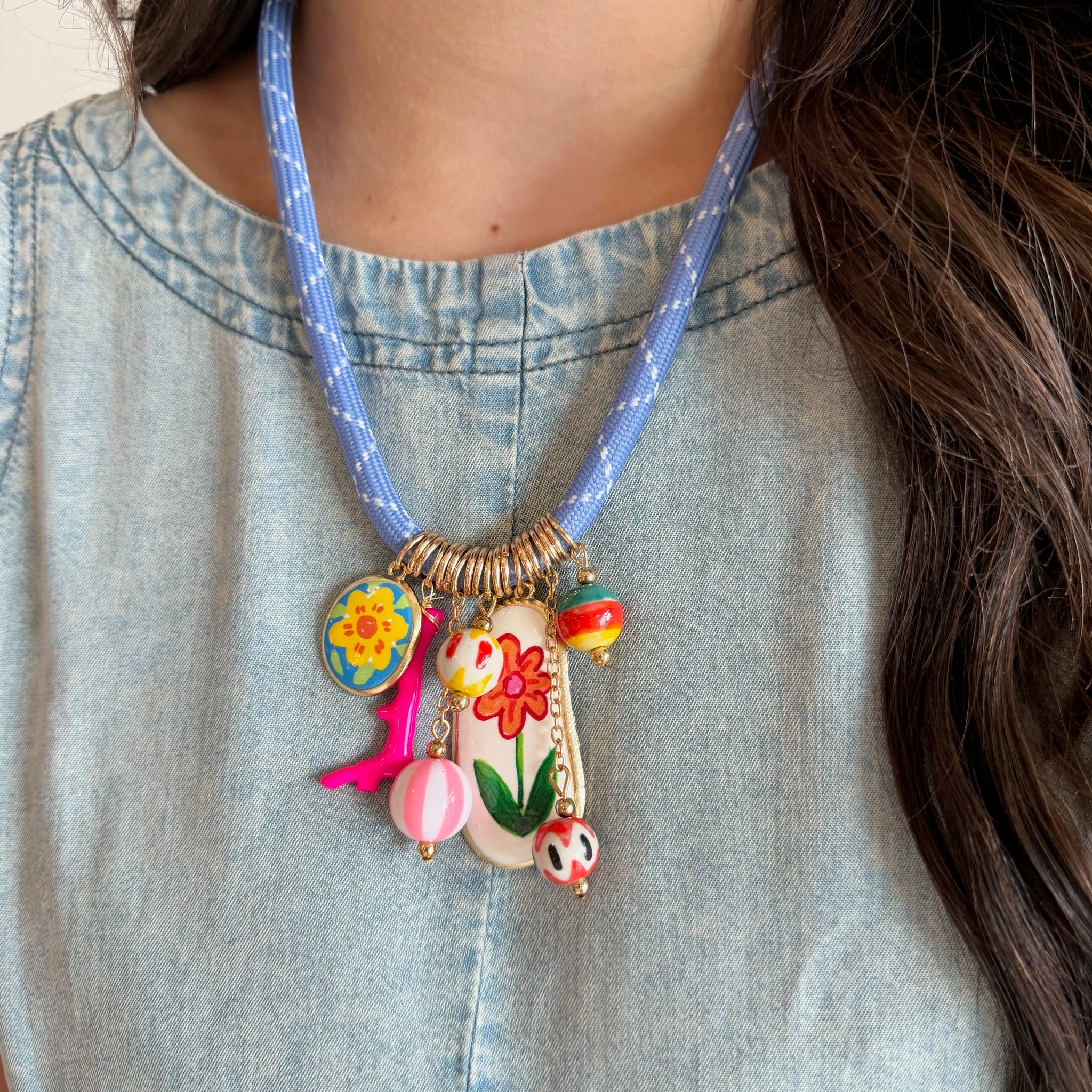 Charm Rope Necklace- Lilac Blue