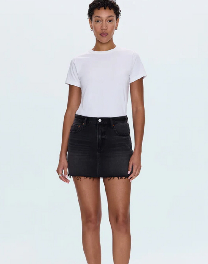 Pistola- Daisy Low Slung Mini Black Denim Skirt