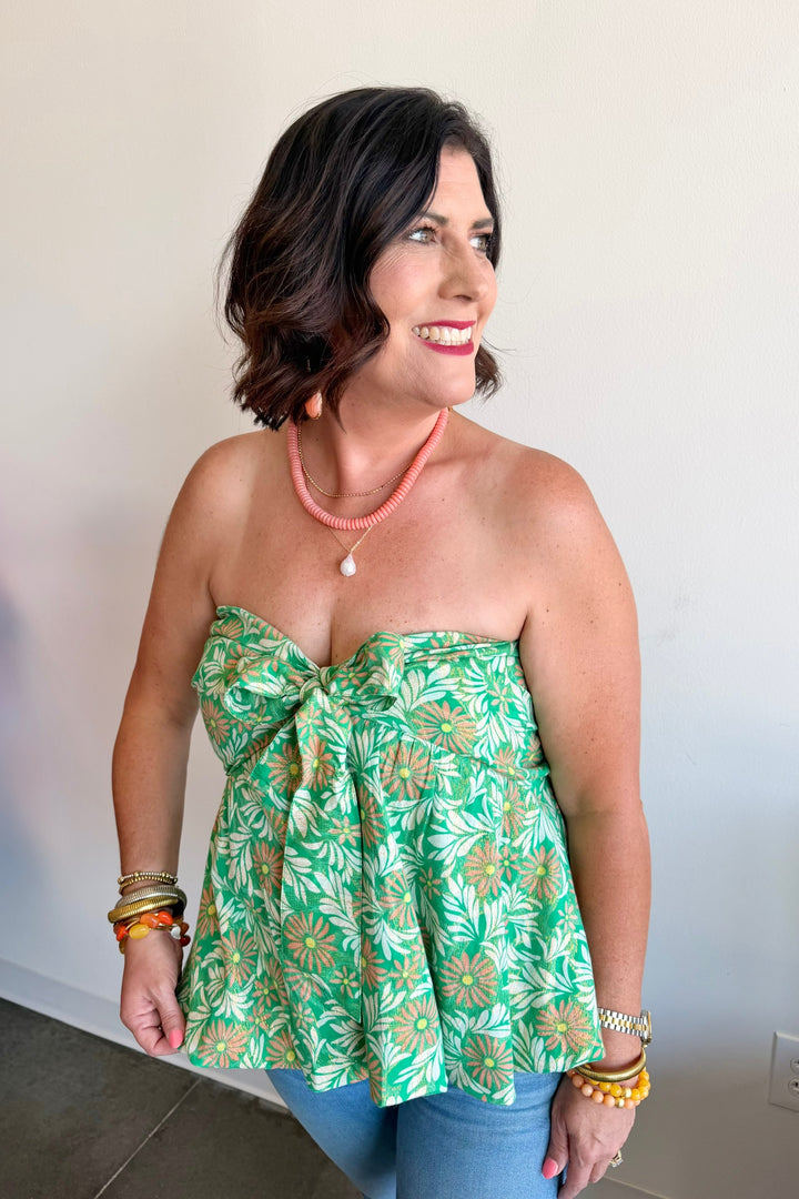 Strapless Green Floral Top