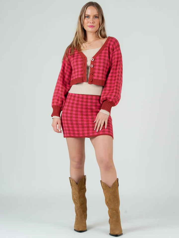 ALICIA SWEATER TOP AND SKIRT SET-PINK/BRICK.