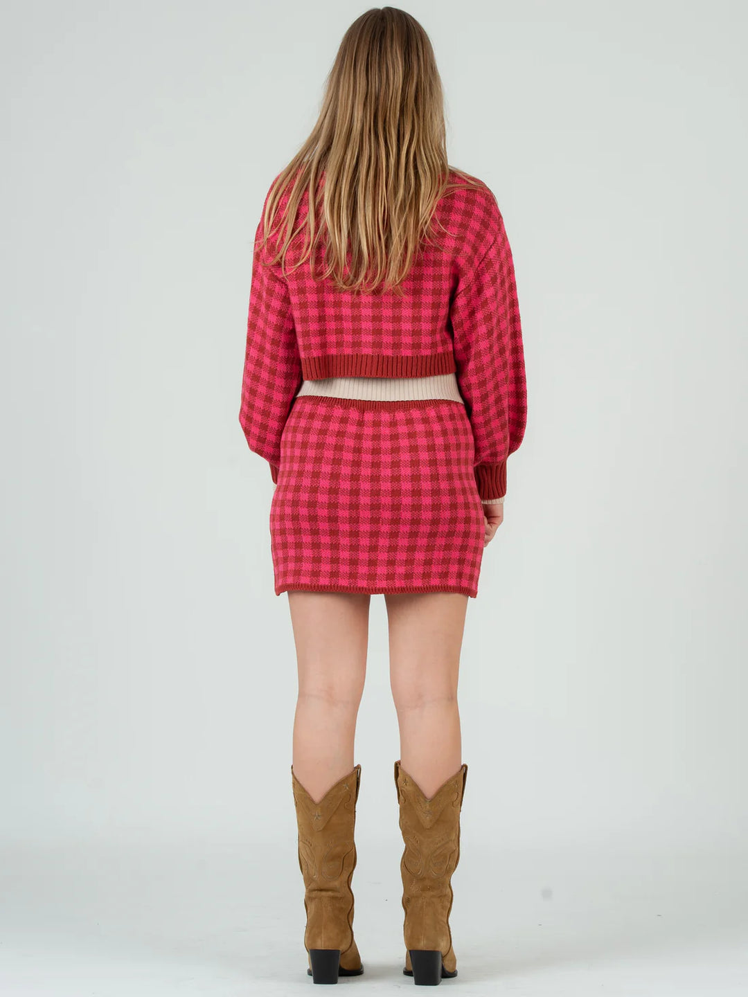 ALICIA SWEATER TOP AND SKIRT SET-PINK/BRICK.