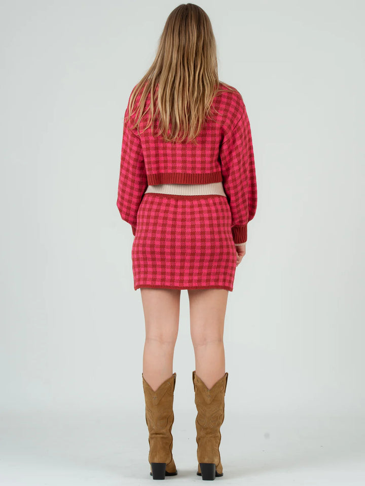 ALICIA SWEATER TOP AND SKIRT SET-PINK/BRICK.