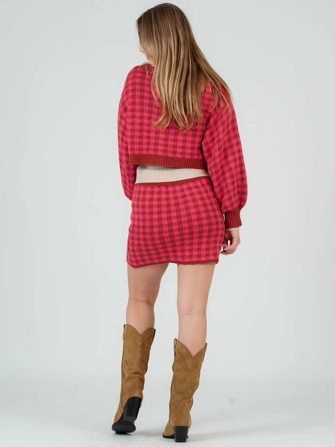 ALICIA SWEATER TOP AND SKIRT SET-PINK/BRICK.