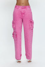 Pistola- Bobbie Utility Mid Rise Loose Straight Cargo- Pink Garnet