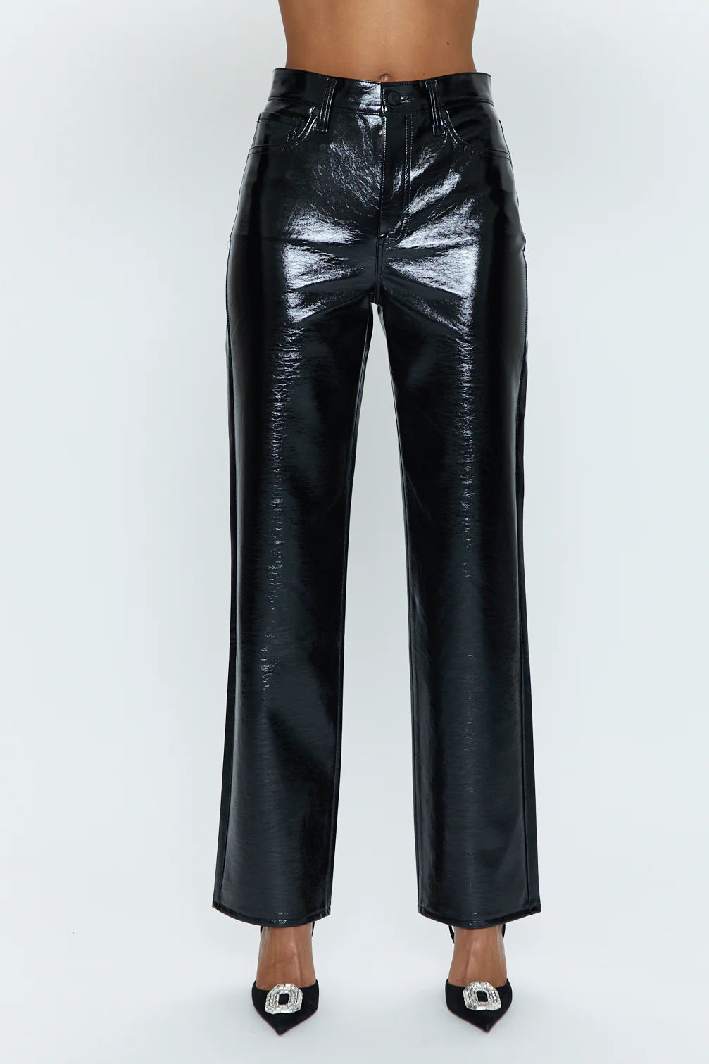Pistola: Cassie Super High Rise Straight- Black Vinyl